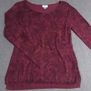 Old Navy Long Sleeve Sweater Top Burgundy Floral